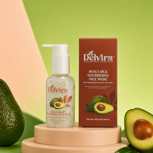 Delvira 100 ml Avoca Silk Nourishing Face Wash with Avocado Oil, Ceramides, Squalane, Tea Tree & Willow Bark Extract | Gentle Daily Cleanser for Oily Acne-Prone Skin | Non-Stripping Hydrating Formula