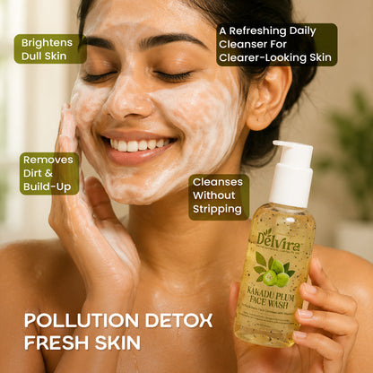 Delvira Kakadu Plum (Vitamin C) Face Wash with Activated Charcoal Beads/Deep Cleansing Daily Cleanser | Hydraring Gel Face Cleanser with Panthenol | Polyglutamic Acid | Mint & Menthol for Men & Women - 100 ml