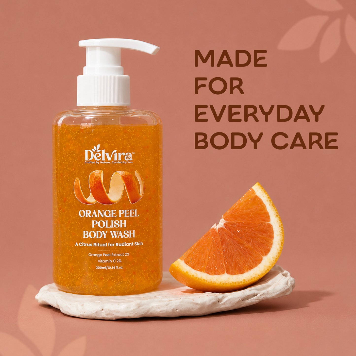 Delvira Orange Peel D-Tan Polish Body Wash with Orange Peel Extract & Vitamin C, Gentle Cleansing Formula, Refreshing Citrus Fragrance, Moisturizing Glycerin, Daily Shower Gel for Men & Women, 300ml