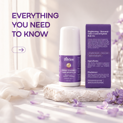 Delvira Bright + Calm Deo Underarm Roll On with Lactic Acid, Glycolic Acid, Retinol & Vitamin E | Underarm Care for Smoother Skin, Uneven Tone, Daily Freshness | 30 ml