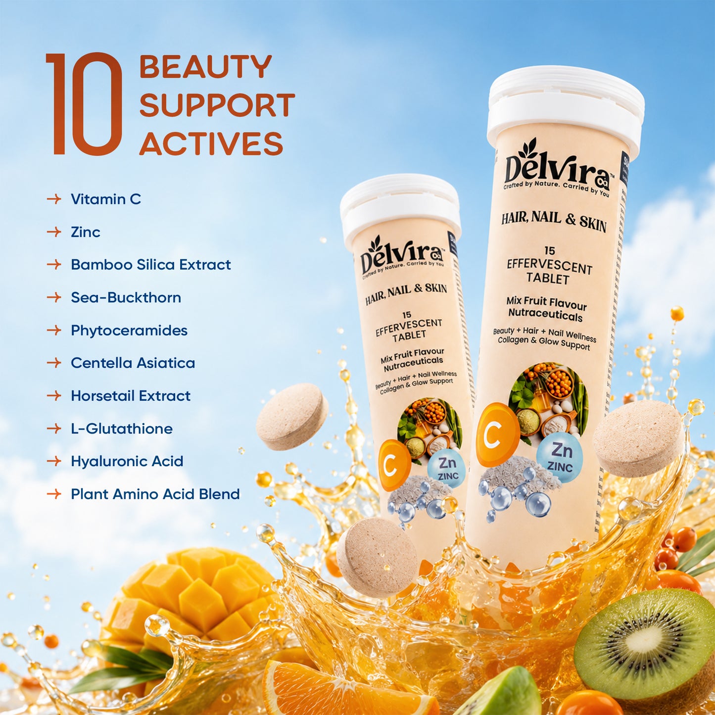 Delvira Hair, Nail & Skin Effervescent Tablets