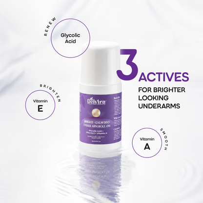 Delvira Bright + Calm Deo Underarm Roll On with Lactic Acid, Glycolic Acid, Retinol & Vitamin E | Underarm Care for Smoother Skin, Uneven Tone, Daily Freshness | 30 ml