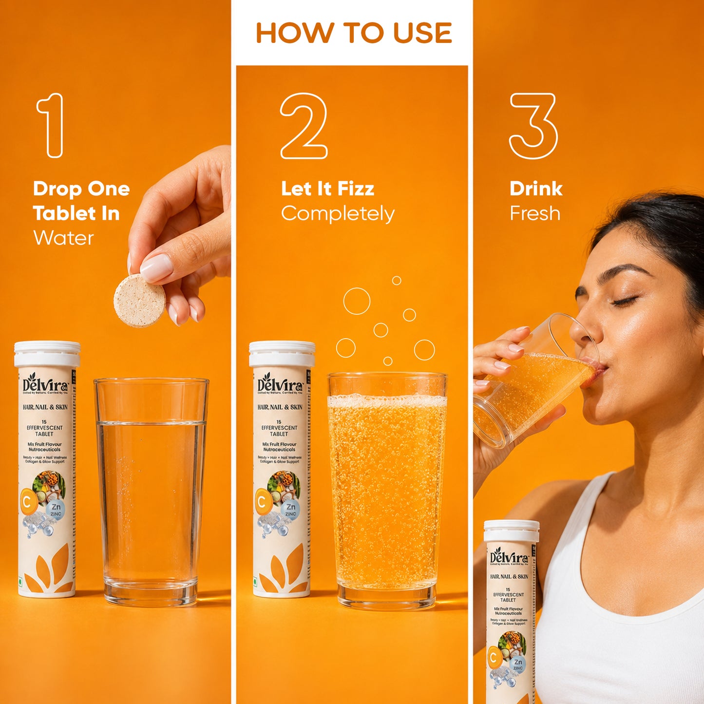 Delvira Hair, Nail & Skin Effervescent Tablets