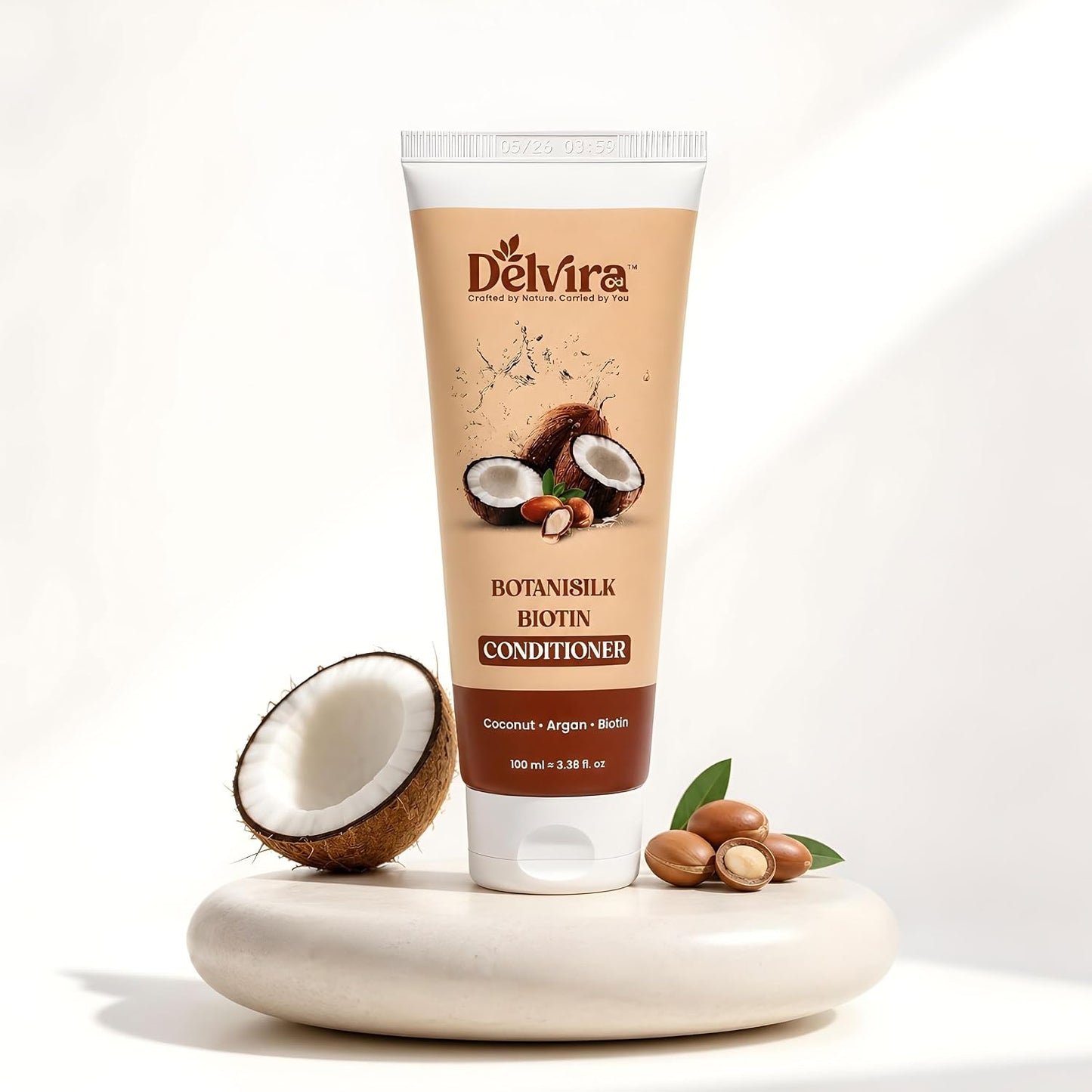 Delvira Botanisilk Biotin Strength Conditioner with Coconut Oil & Argan Oil for Dry Damaged Hair, Lightweight Formula for Frizz Control, Softness, Shine & Easy Detangling, Daily Care, 100 ml