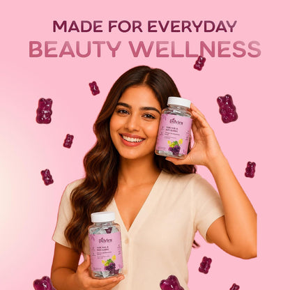 Delvira Hair Nail & Skin Gummies for Women & Men | Herbal Multivitamin Blend with Biotin, Hyaluronic Acid, Zinc, Vitamins A C D E B Complex | Mix Berry Flavour | 30 Gummies