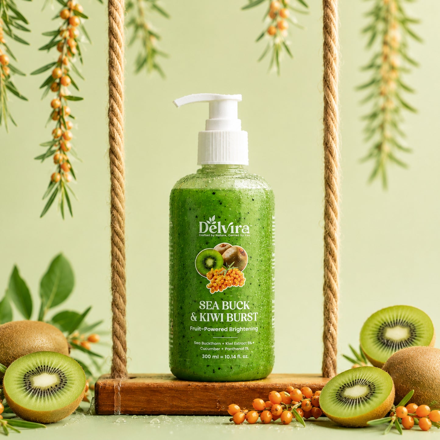 Delvira Sea Buck & Kiwi Burst Body Wash | Sea Buckthorn & Kiwi Extract with Cucumber and Panthenol | Fruit-Powered Brightening Shower Gel | Hydrating Daily Cleanser for Men & Women | All Skin Types | 300 ml