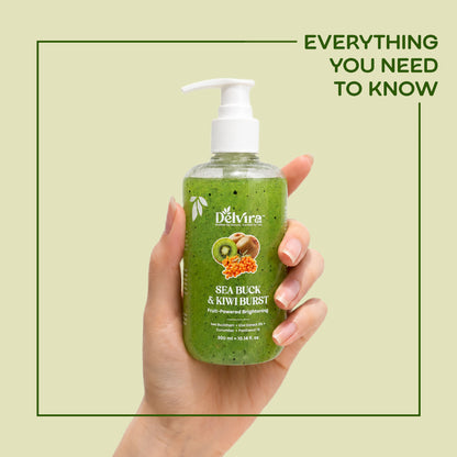 Delvira Sea Buck & Kiwi Burst Body Wash | Sea Buckthorn & Kiwi Extract with Cucumber and Panthenol | Fruit-Powered Brightening Shower Gel | Hydrating Daily Cleanser for Men & Women | All Skin Types | 300 ml