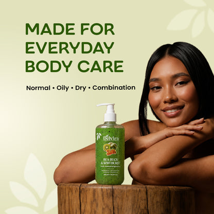 Delvira Sea Buck & Kiwi Burst Body Wash | Sea Buckthorn & Kiwi Extract with Cucumber and Panthenol | Fruit-Powered Brightening Shower Gel | Hydrating Daily Cleanser for Men & Women | All Skin Types | 300 ml