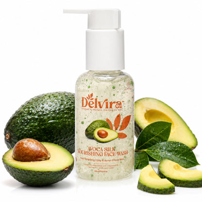 Delvira 100 ml Avoca Silk Nourishing Face Wash with Avocado Oil, Ceramides, Squalane, Tea Tree & Willow Bark Extract | Gentle Daily Cleanser for Oily Acne-Prone Skin | Non-Stripping Hydrating Formula