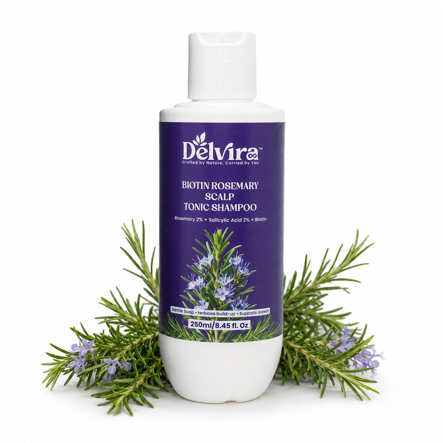 Delvira Biotin Rosemary Scalp Tonic Shampoo with Rosemary, Salicylic Acid & Biotin | Clarifying Hair Wash for Oily Scalp, Flakes, Excess Oil & Buildup | Daily Care Formula for Men & Women - 250 ml