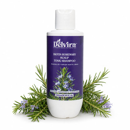 Delvira Biotin Rosemary Scalp Tonic Shampoo with Rosemary, Salicylic Acid & Biotin | Clarifying Hair Wash for Oily Scalp, Flakes, Excess Oil & Buildup | Daily Care Formula for Men & Women - 250 ml