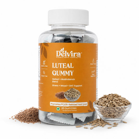 Delvira Luteal Gummies for Women Wellness Support | Myo Inositol, Shatavari, Ashwagandha, Vitamin E, Magnesium Citrate & B6 | Hormonal Balance, Cycle Care, Daily Nutritional Supplement | Strawberry Flavour | 30 Gummies