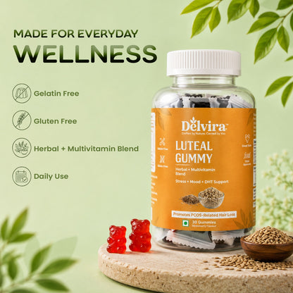 Delvira Luteal Gummies for Women Wellness Support | Myo Inositol, Shatavari, Ashwagandha, Vitamin E, Magnesium Citrate & B6 | Hormonal Balance, Cycle Care, Daily Nutritional Supplement | Strawberry Flavour | 30 Gummies