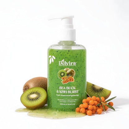 Delvira Sea Buck & Kiwi Burst Body Wash | Sea Buckthorn & Kiwi Extract with Cucumber and Panthenol | Fruit-Powered Brightening Shower Gel | Hydrating Daily Cleanser for Men & Women | All Skin Types | 300 ml